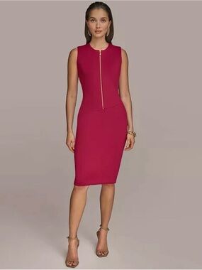 Donna Karan Sleeveless Magenta Sheath Dress with Front Zip Sz 2 nwt